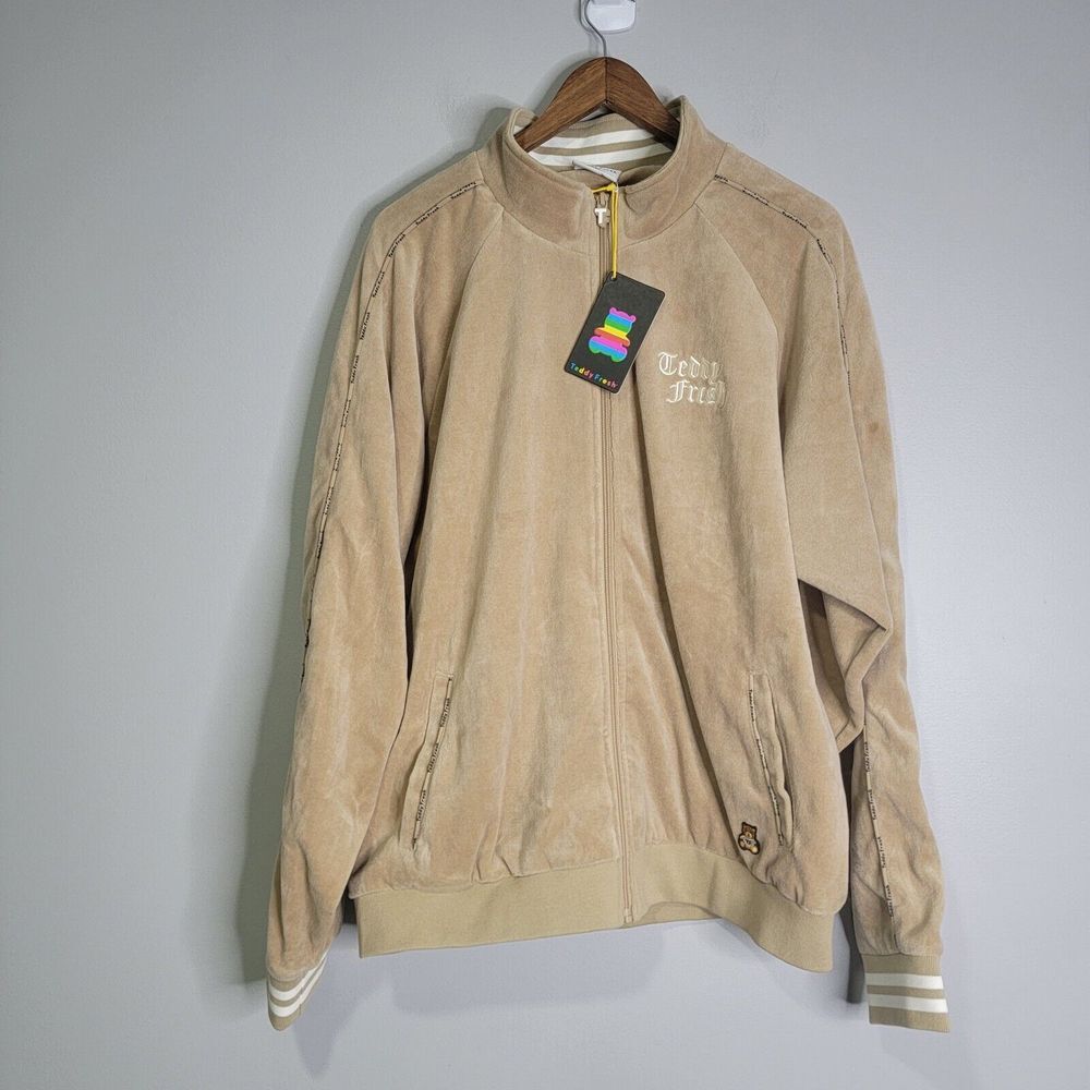 Teddy Fresh Velour Full Zip Track Jacket Lined‎ Size 2XL Beige NWT